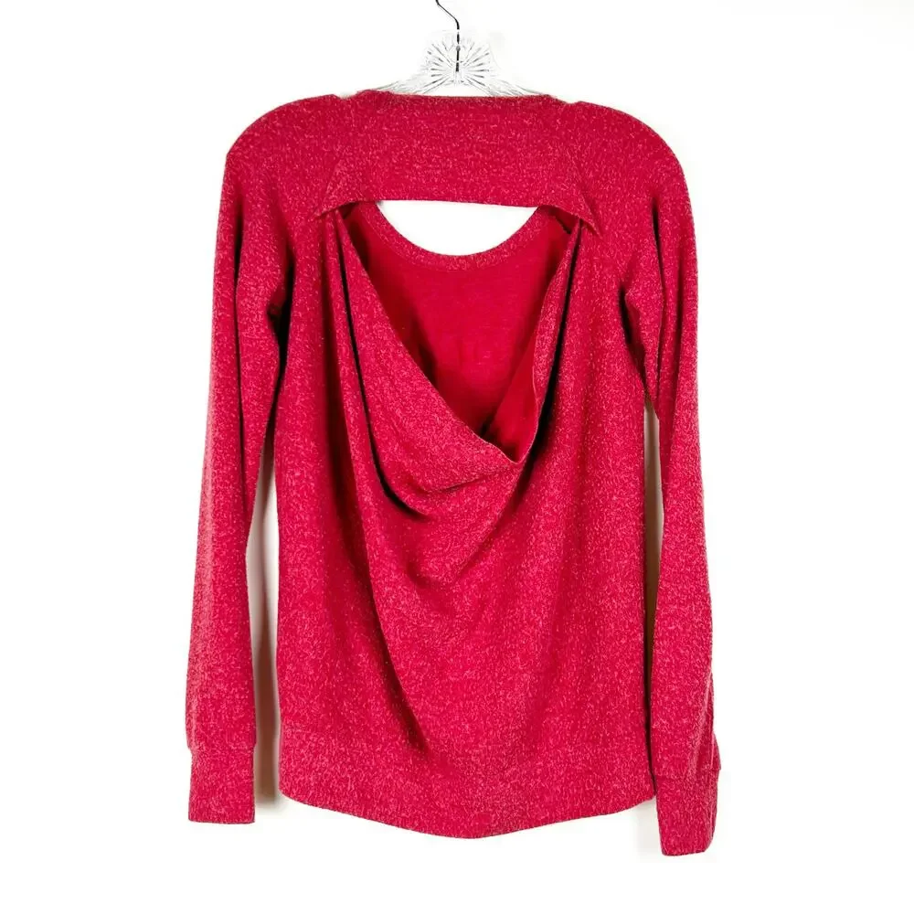 Chaser Saturday Red White Graphic Open Back Long Sleeve Top Womens Size XS - Picture 8 of 12